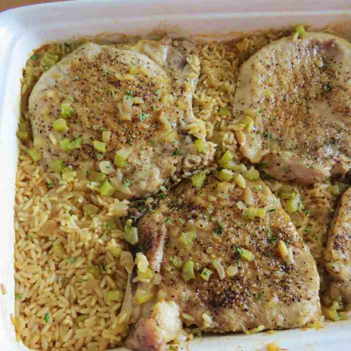 Pork chops rice baked recipe mushroom soup cream oven chop recipes boneless dinner cooker slow